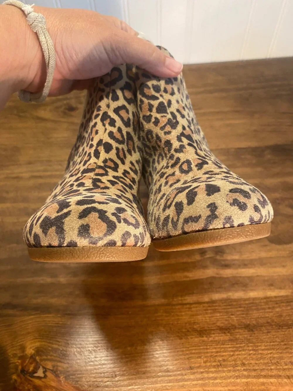 TOMS - Leopard Print Suede Wedge Ankle Booties - Women's Size 6.5